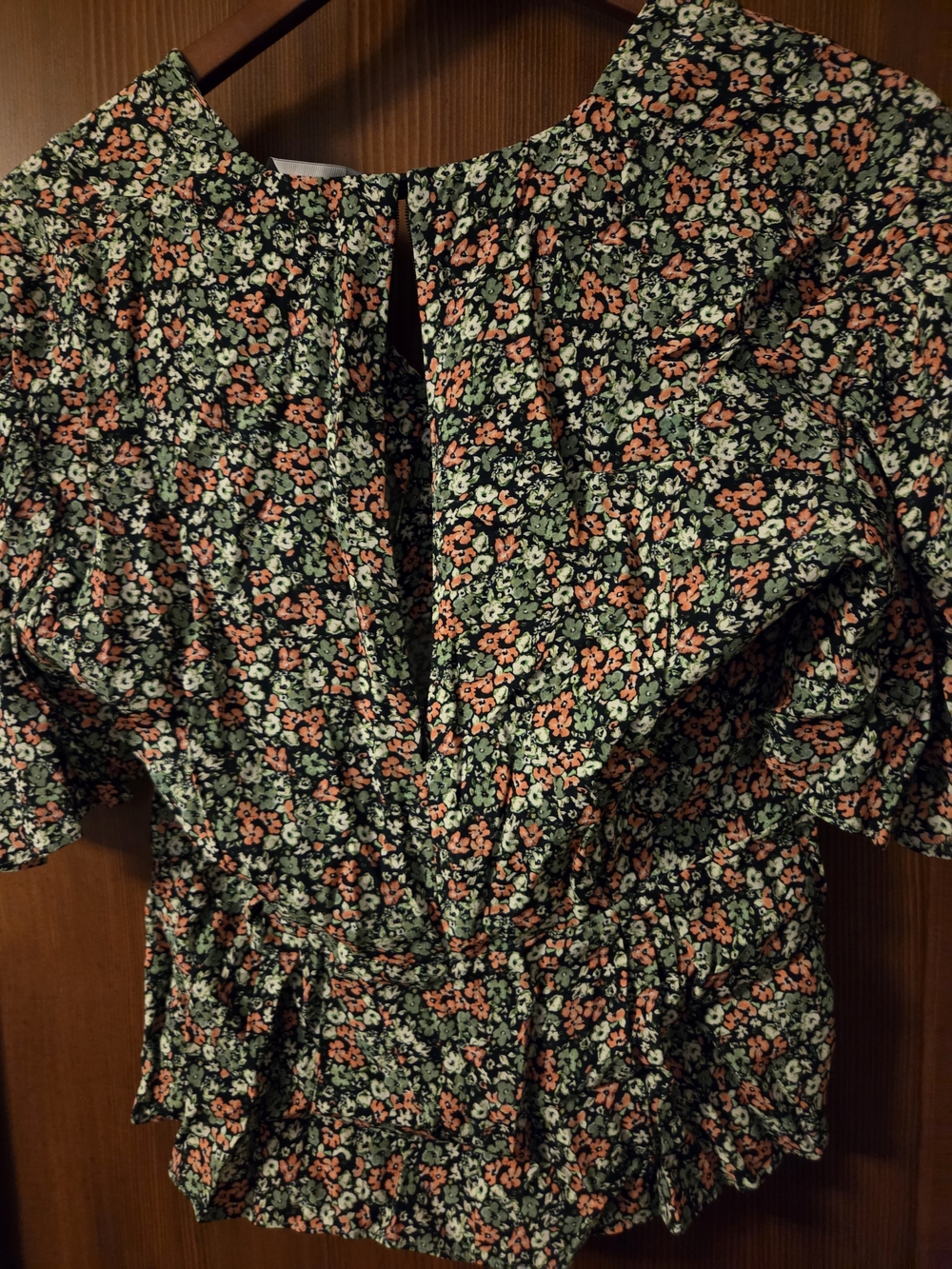 The Kooples Black Floral Flutter Sleeve Blouse with Green & Coral Print - Picture 4 of 6